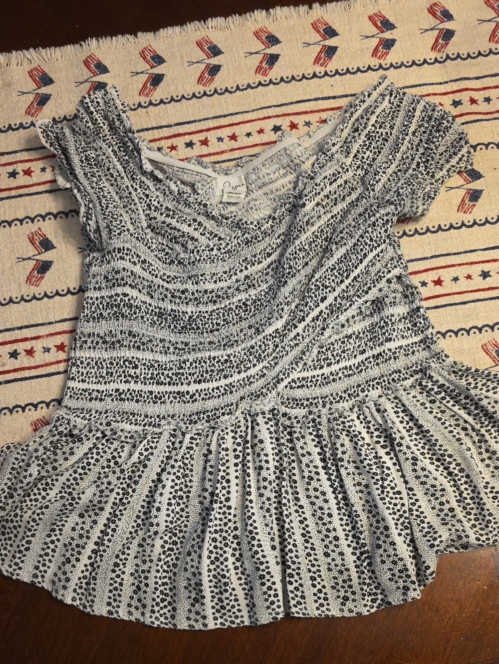 Japna Black and White Smocked Peplum Crop Top